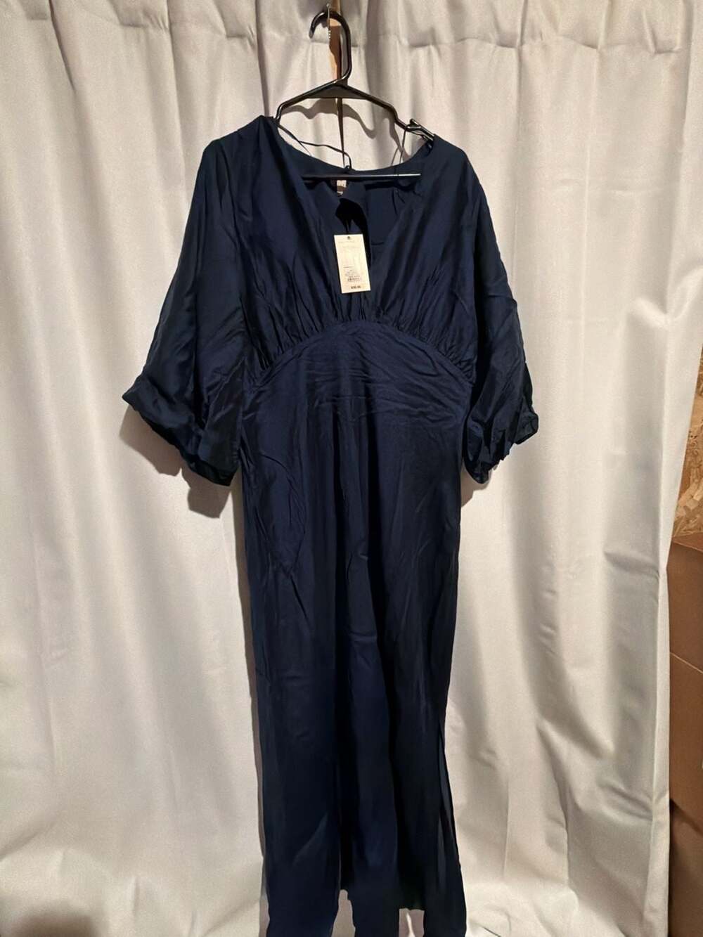 A New Day Women's Navy Blue V-Neck Long Sleeve Midi Dress Size L NWT